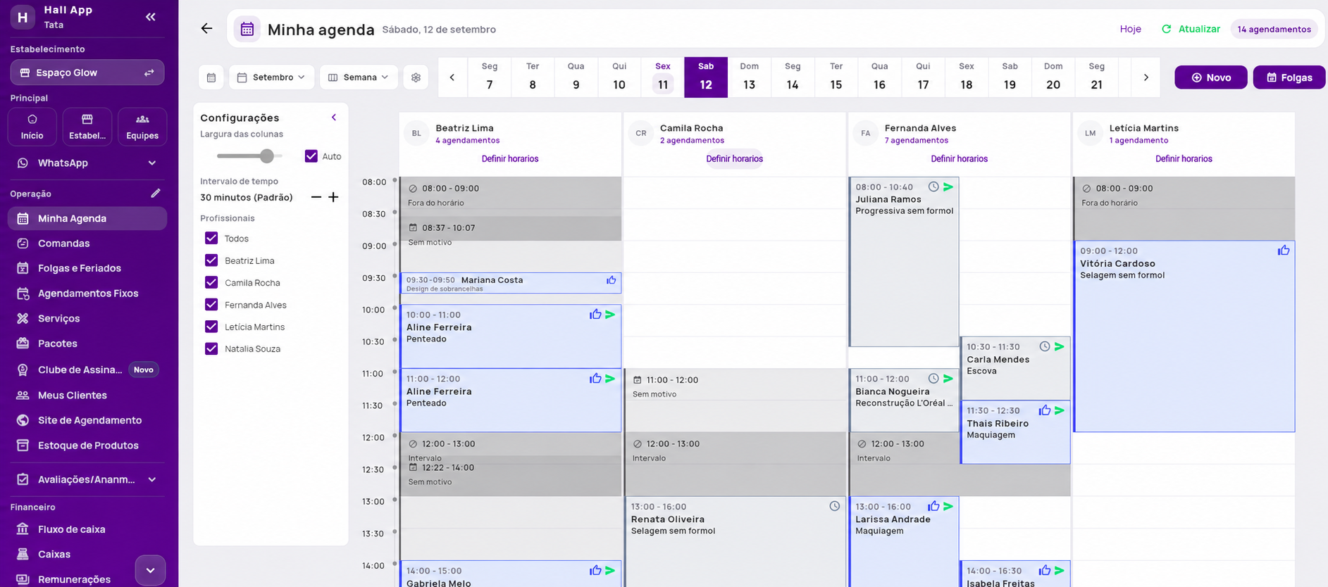 Tela de agenda do HallApp no computador