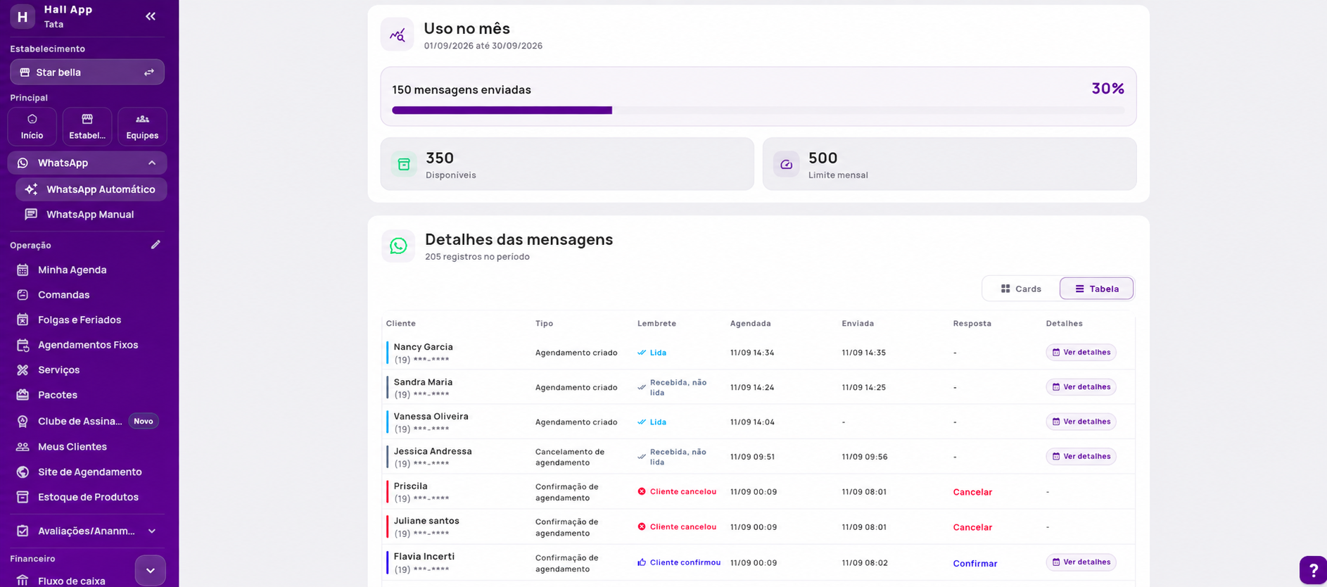 Tela de whatsapp do HallApp no computador