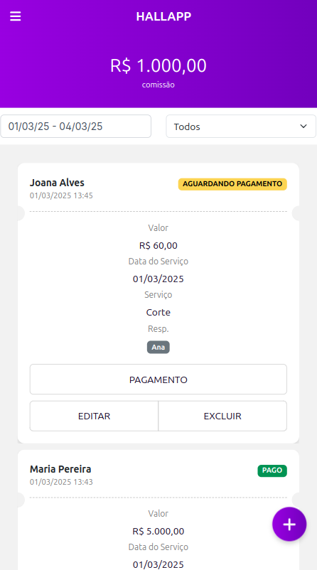 HallApp: tela de relatórios no celular