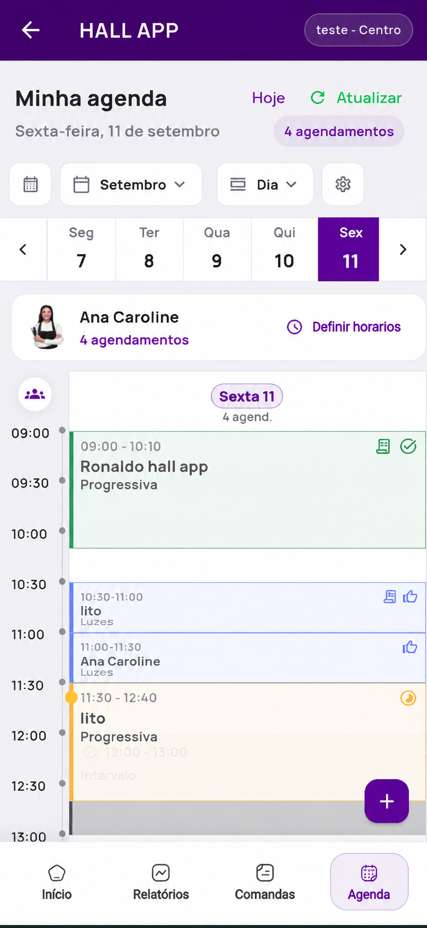 Agenda de horários e agendamentos do HallApp