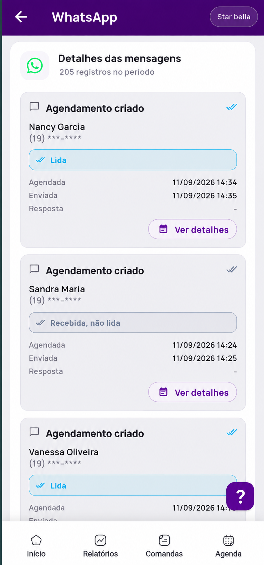 Acompanhamento das mensagens de WhatsApp no HallApp